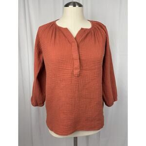 Nom Maternity Ava Cotton Gauze Henley Top Burnt Orange Nursing Blouse Size XS